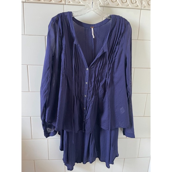 Free People Sisters of the Moon Deep Blue Purple Lightweight Cotton Top Size M - Picture 2 of 7